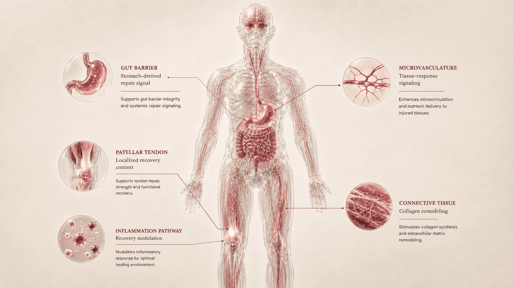 Clinical editorial image representing BPC-157 and recovery pathways