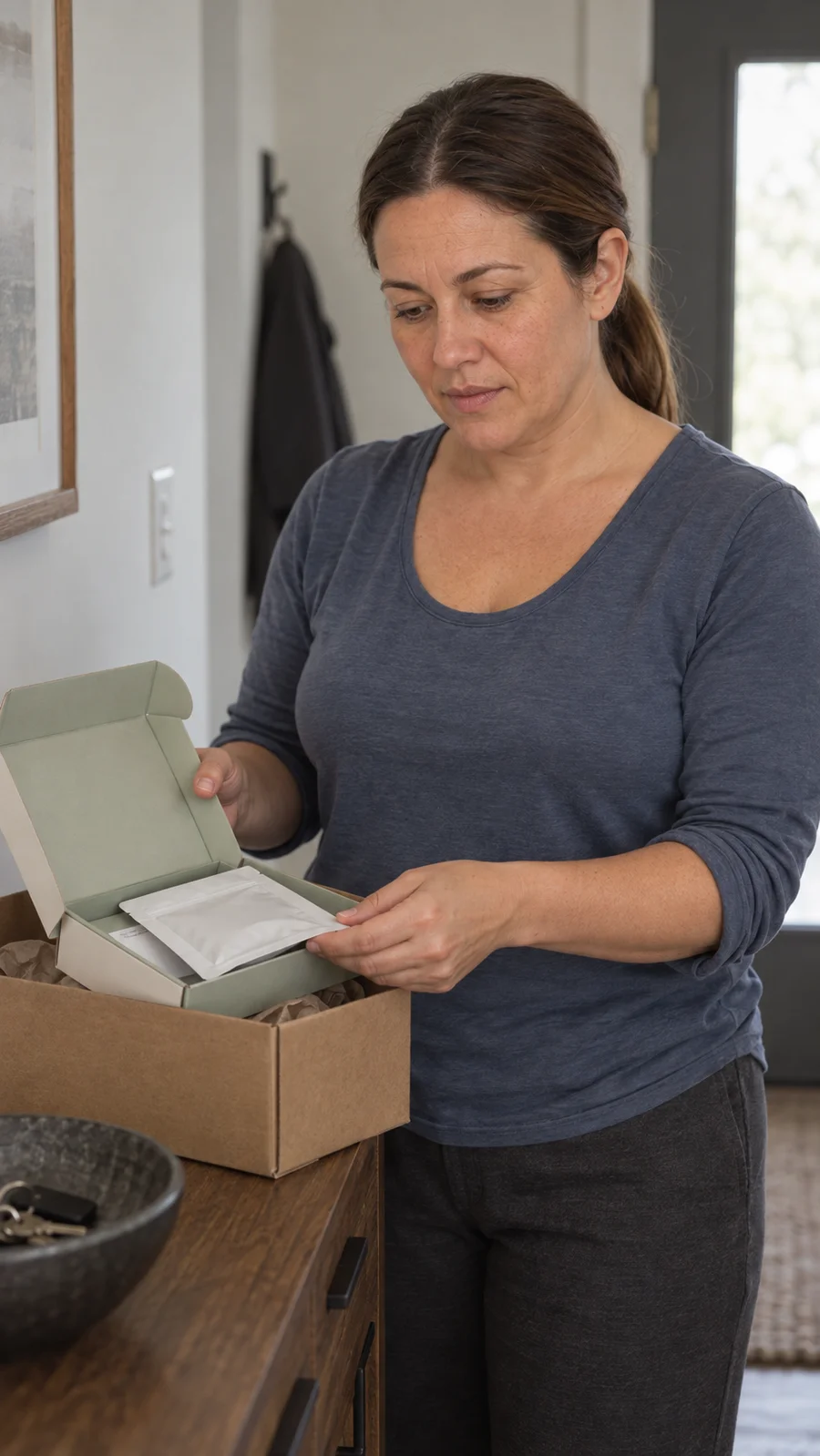 Erika opening her collection kit at home