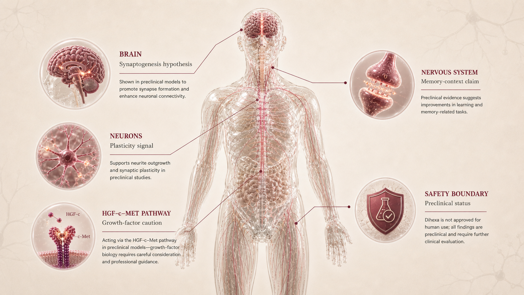 Dihexa concept canvas showing metabolic effect panels