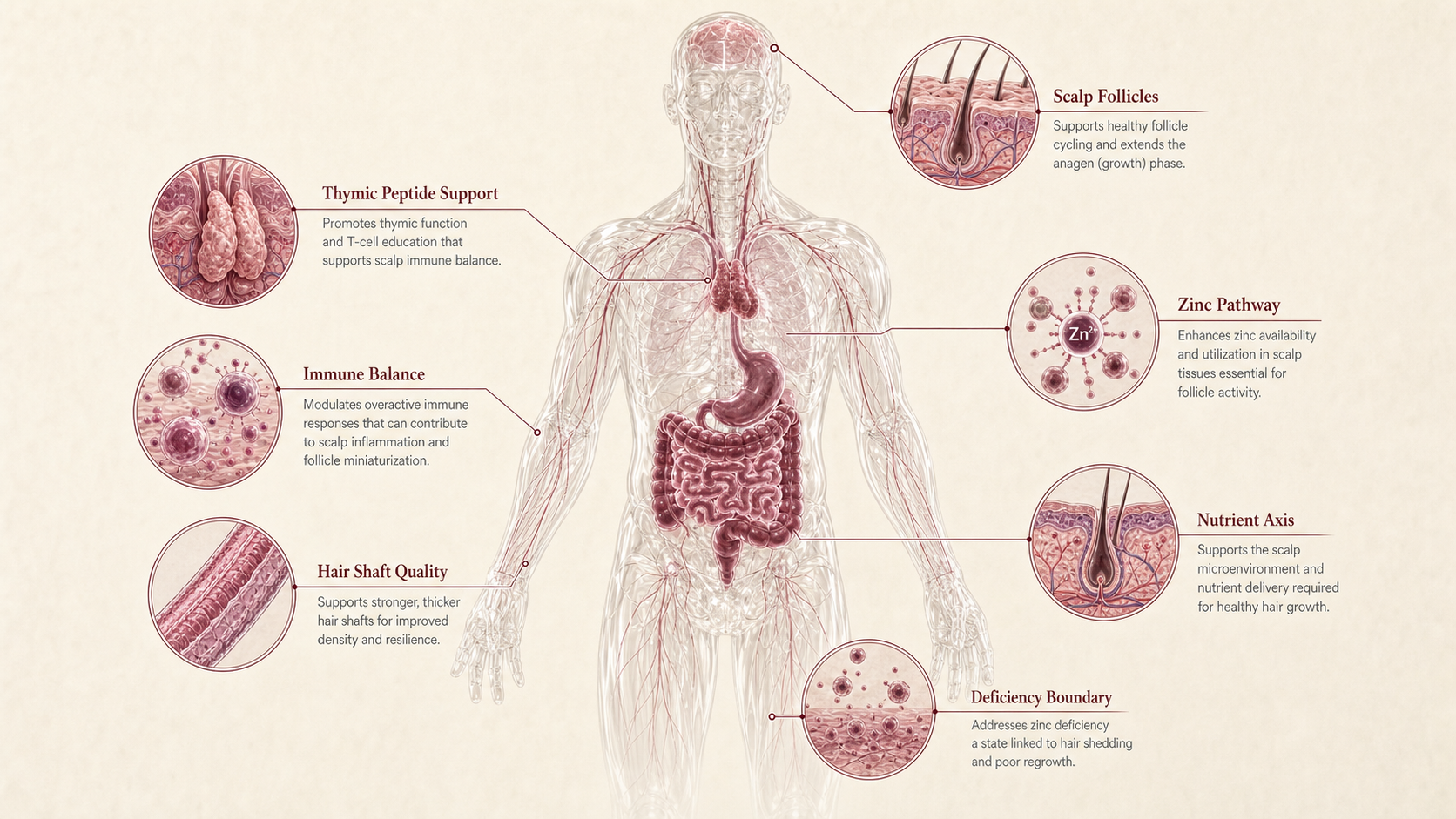 Zinc Thymulin concept canvas showing metabolic effect panels