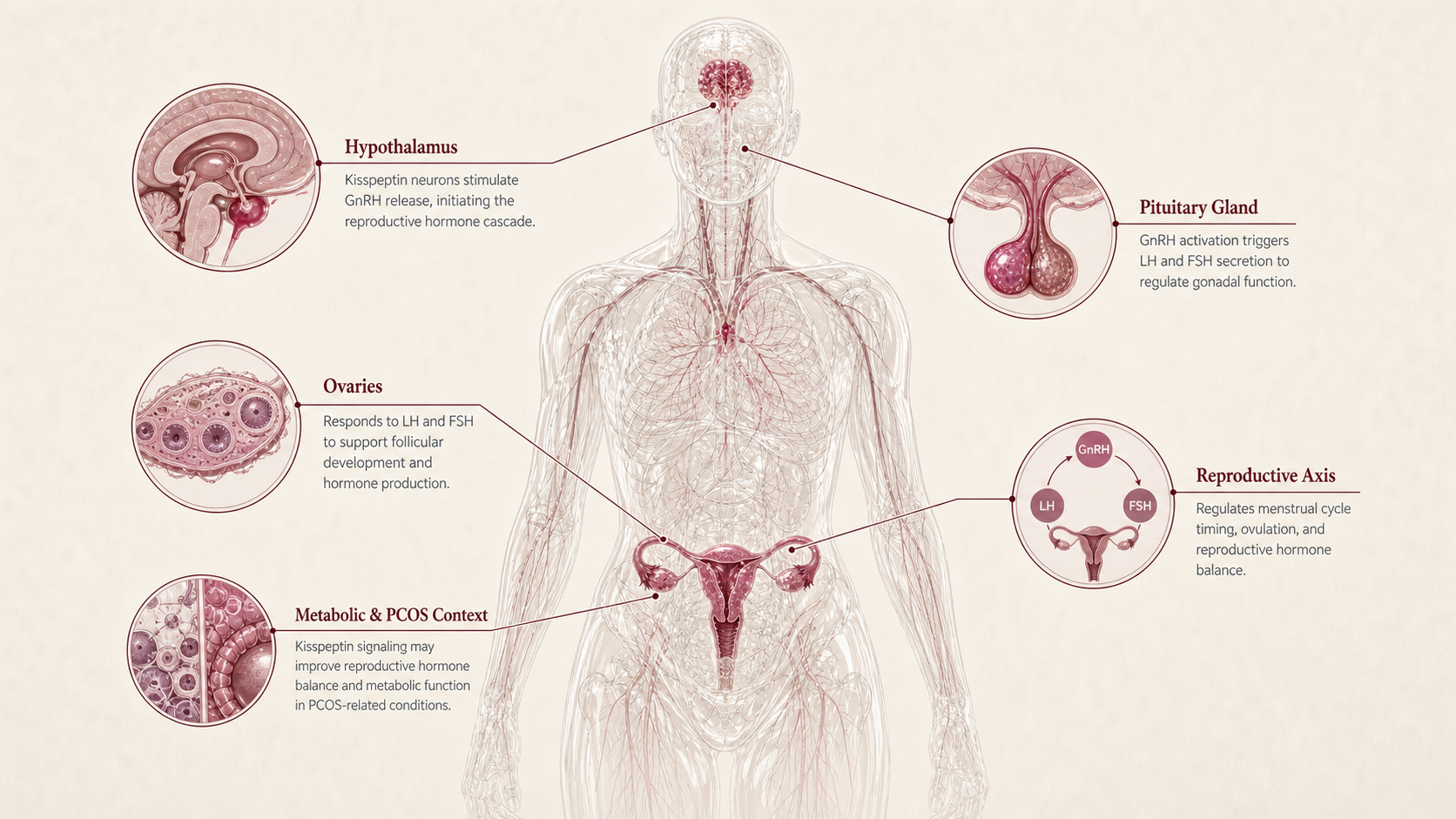 Kisspeptin concept canvas showing metabolic effect panels