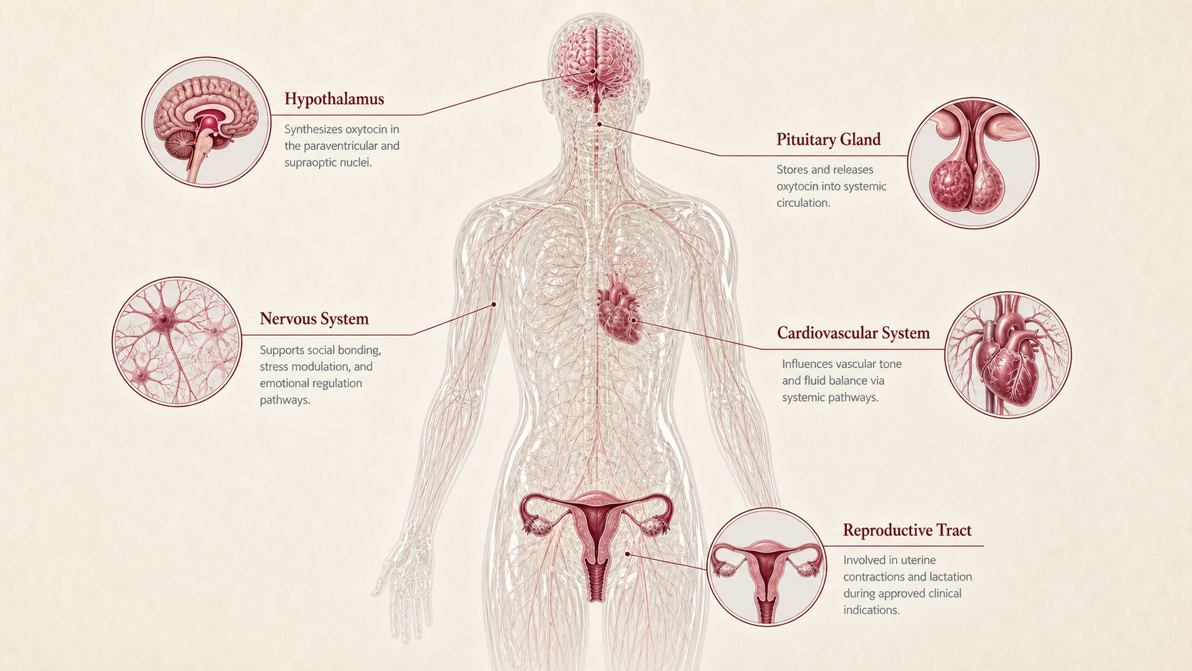Oxytocin concept canvas showing metabolic effect panels