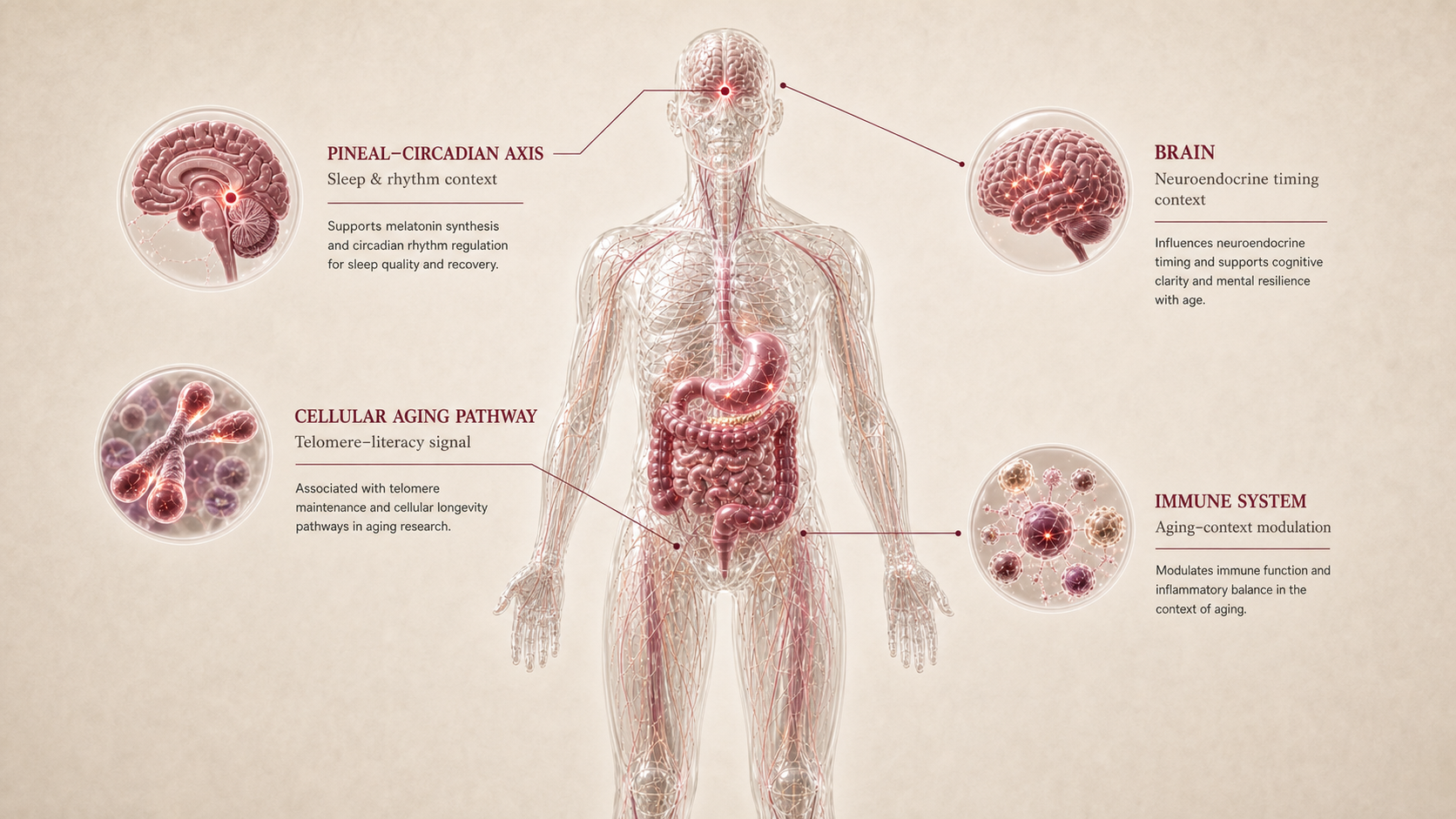 Epitalon concept canvas showing metabolic effect panels
