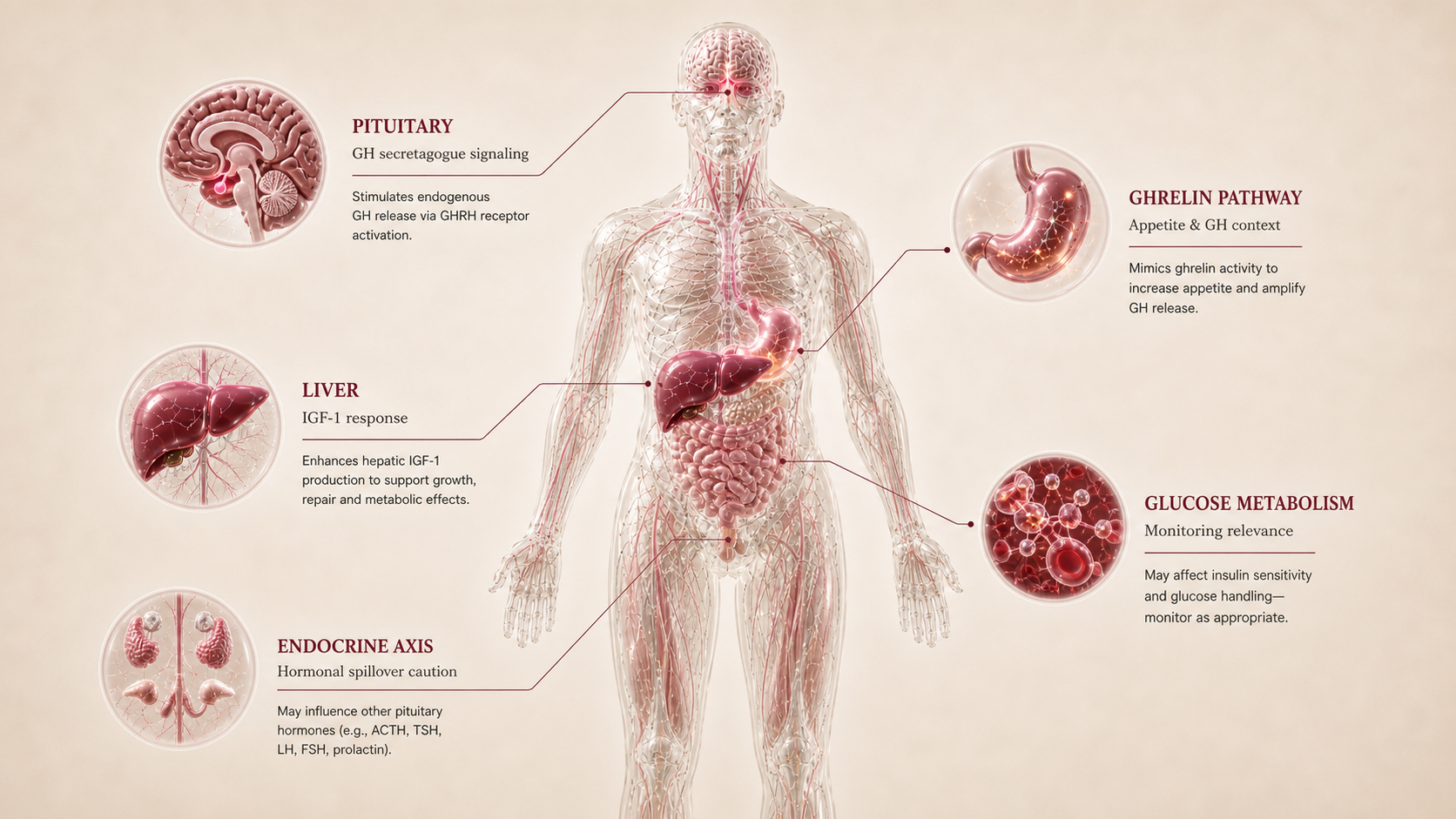 GHRP-2 concept canvas showing metabolic effect panels