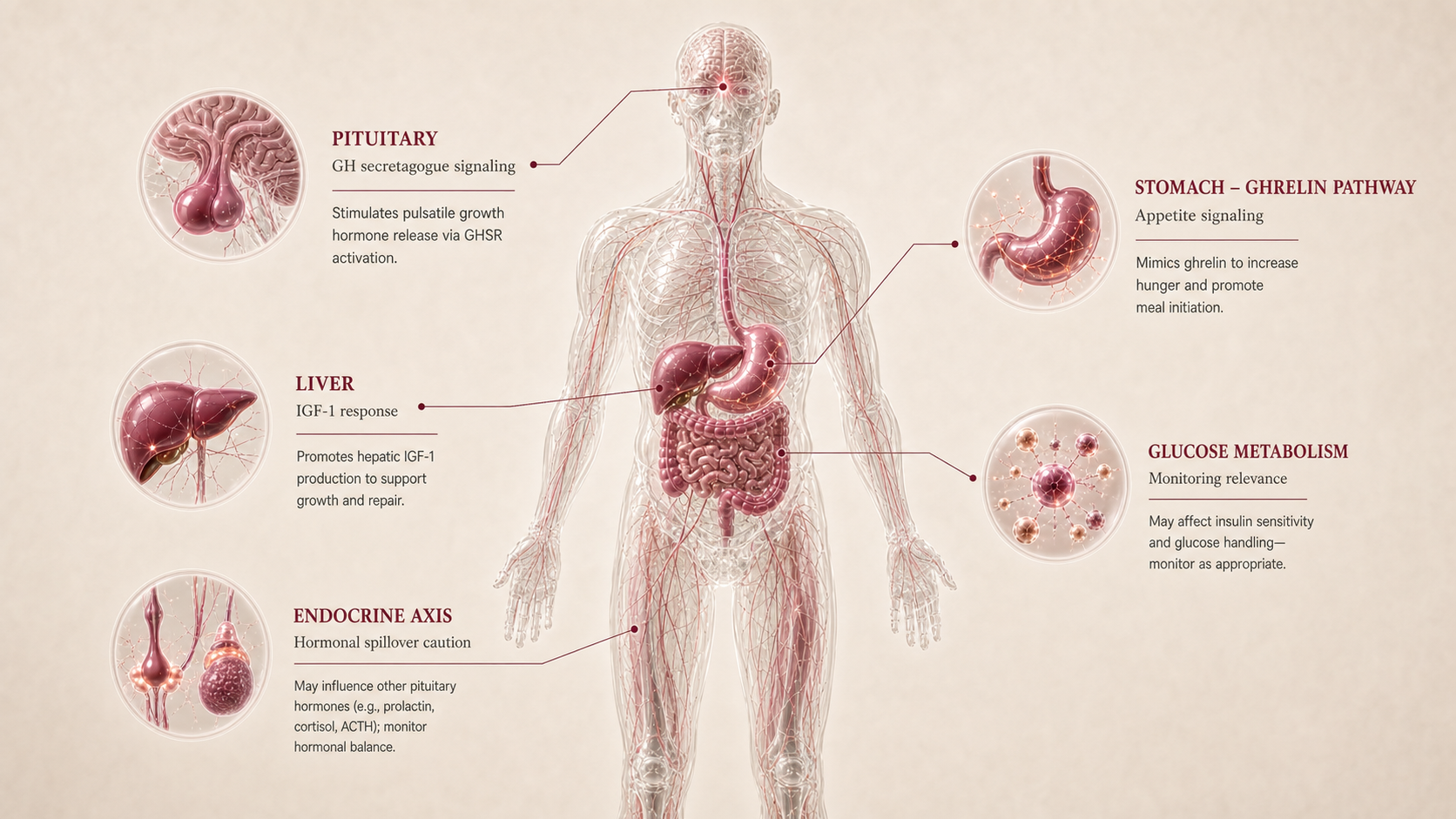 GHRP-6 concept canvas showing metabolic effect panels