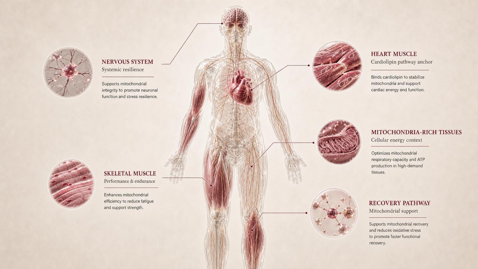 SS-31 / Elamipretide concept canvas showing metabolic effect panels