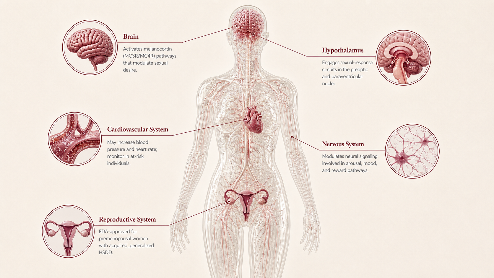 Bremelanotide / PT-141 concept canvas showing metabolic effect panels