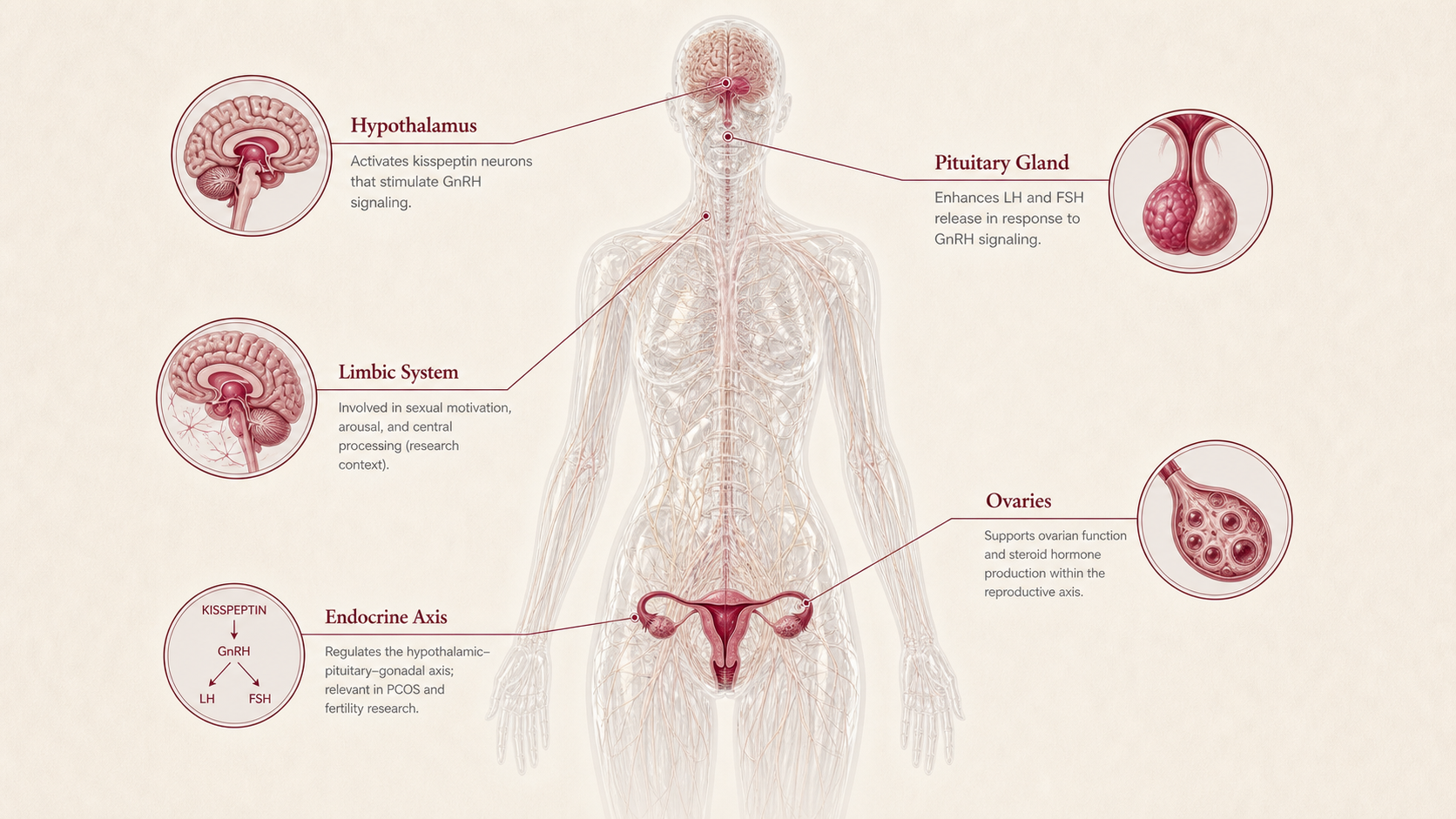 Kisspeptin concept canvas showing metabolic effect panels