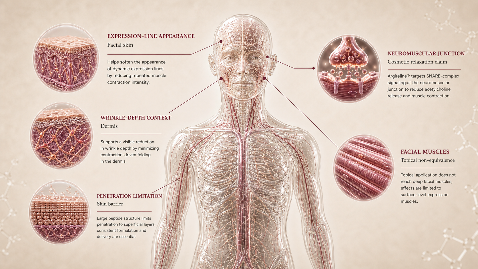 Argireline concept canvas showing metabolic effect panels