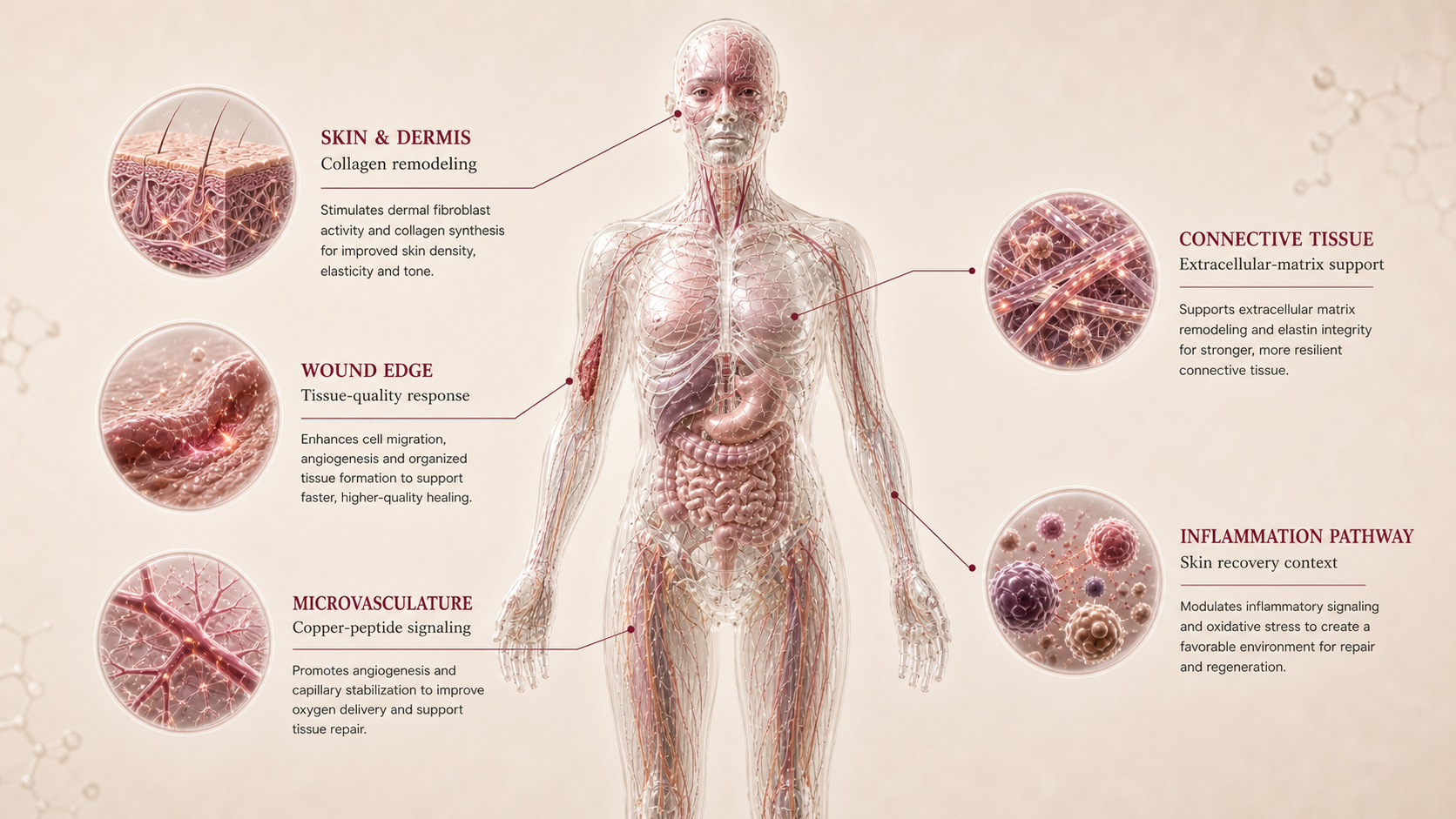 GHK-Cu concept canvas showing metabolic effect panels
